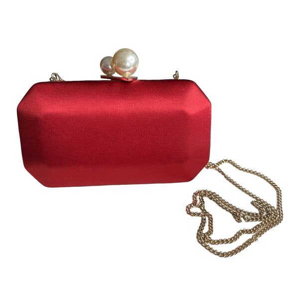 Vintage Red Stain Small Crossbody Purse Large Pearl Clasp - Picture 1 of 7